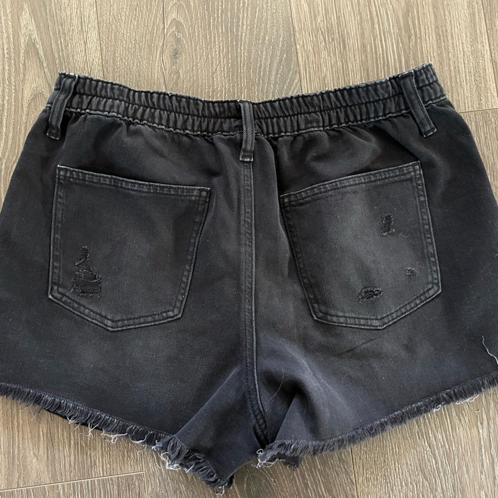 aerie Black Distressed Denim Jean Shorts - Picture 4 of 4